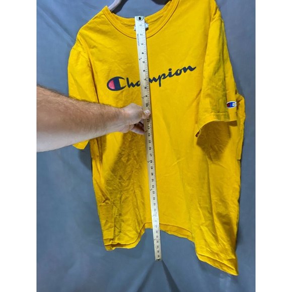 Vintage Champion Shirt Adult 2XL Yellow Spell Out Pullover Short Sleeve Tee Mens - Picture 7 of 8